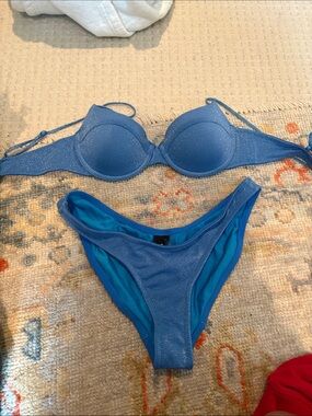 Sparkle Blue Underwire Push-Up Bikini Set - Women Swim